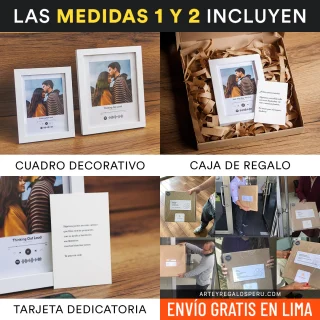 Infografía sobre las medidas de los cuadros y lo que incluyen.